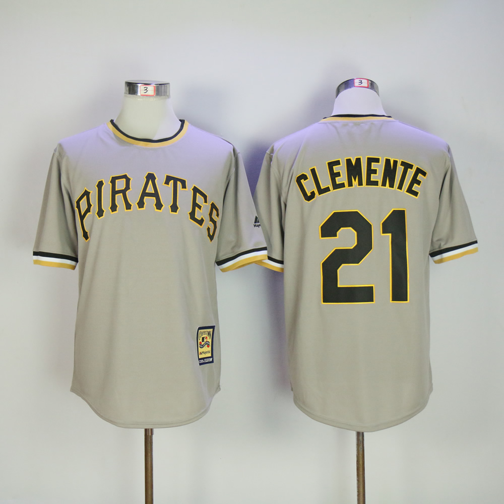 Men Pittsburgh Pirates 21 Clemente Grey Throwback Game MLB Jerseys